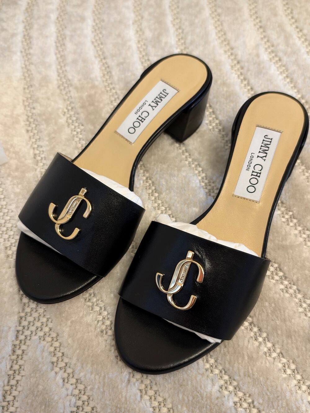 New Authentic Jimmy Choo London JC Mule Low Block Heels Black Size 35 OKJC/28